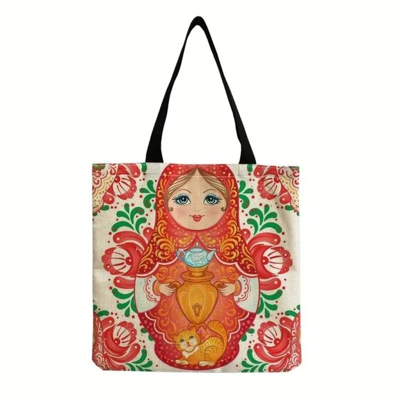 Russian Nesting Doll Print Tote Bag Casual Travel Shoulder Bag 15 x 15 inch - Picture 1 of 3